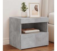 WHOPBXGAD Modern LED Nightstand Gray Cement Finish 50x40x45 cm with RGB Lights, Multilayer Wood Bedside Table with USB Port for Bedroom Decor and Living Room Storage