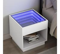 WHOPBXGAD Modern LED Nightstand with Infinity Mirror 50x50x50cm White Multilayer Wood Bedside Table RGB Lighting for Bedroom Living Room Home Decor