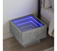 WHOPBXGAD Modern LED Nightstand with Infinity Mirror, Grey Cement Finish 40x40x30cm, Multilayer Wood Bedside Table with RGB Lighting for Bedroom and Living Room Decor