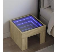 WHOPBXGAD Modern LED Nightstand with Infinity Mirror, Multilayer Wood Bedside Table, RGB Color Changing Lights for Bedroom and Living Room, 40x40x30 cm Storage Cabinet