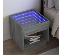WHOPBXGAD Modern LED Nightstand with Infinity Mirror, Multilayer Wood Bedside Table, RGB Color Changing Lights, 50x50x50cm Sonoma Gray for Bedroom Living Room Decor