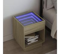 WHOPBXGAD Modern LED Nightstand with Infinity Mirror, Multilayer Wood Bedside Table with RGB Lighting, 40x40x50cm Sonoma Oak Storage Cabinet for Bedroom Living Room