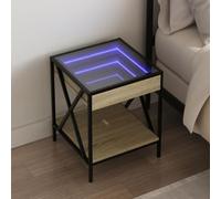 WHOPBXGAD Modern LED Nightstand with Infinity Mirror, RGB Color Changing Lights, Industrial Design, Sonoma Oak Finish, 40x40x49 cm Bedside Table for Bedroom Decor