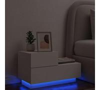 WHOPBXGAD Modern LED Nightstand with RGB Color Changing Lights, White Engineered Wood Bedside Table 70x36x40.5 cm, USB Charging Station for Bedroom Decor