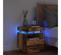 WHOPBXGAD Modern LED Nightstand with RGB Lights, Ancient Wood Finish 40x39x48.5 cm, USB Powered Bedside Table with Storage Drawer for Bedroom Decor