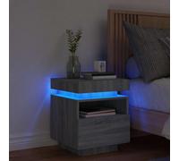 WHOPBXGAD Modern LED Nightstand with RGB Lights and USB Port, Gray Sonoma Bedside Table with Spacious Drawer, Engineered Wood Storage Cabinet 40x39x48.5 cm for Bedroom Decor