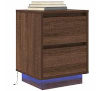 WHOPBXGAD Modern LED Nightstand with RGB Lights, Brown Oak Finish 38x34x50 cm, Bedside Table with USB Port, 2 Drawers Storage for Bedroom Living Room Home Decor