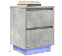 WHOPBXGAD Modern LED Nightstand with RGB Lights, Cement Gray Technical Wood Bedside Table 38x34x50 cm, 2 Drawers Storage for Bedroom Decor, USB Powered Smart Furniture