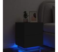 WHOPBXGAD Modern LED Nightstand with RGB Lights, Engineered Wood Bedside Table with 2 Drawers, USB Powered Cabinet for Bedroom Living Room Storage, Black Multilayer Timber Furniture 45x40x55cm