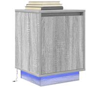 WHOPBXGAD Modern LED Nightstand with RGB Lights, Gray Sonoma Bedside Table 38x34x50cm, Stable Technical Wood Material, USB Powered Storage Cabinet for Bedroom Decor