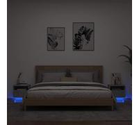 WHOPBXGAD Modern LED Nightstands 2-Pack Gray Cement Finish 40x39x37 cm with RGB Lighting, USB Port, Engineered Wood Bedside Tables for Living Room Bedroom Storage