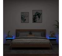 WHOPBXGAD Modern LED Nightstands Set of 2, Gray Cement Finish with RGB Color Changing Lights, Engineered Wood Bedside Tables with USB Port, Storage Drawer for Bedroom Living Room Home Decor