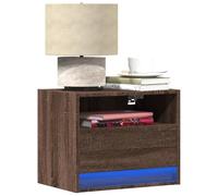 WHOPBXGAD Modern LED Wall Mounted Nightstand Brown Oak with RGB Lights, Space Saving Bedside Table with Drawer Storage for Bedroom Living Room Home Decor