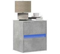 WHOPBXGAD Modern LED Wall Mounted Nightstand with RGB Lights, Cement Gray Bedside Table with 2 Drawers, Space Saving Floating Night Stand for Bedroom and Living Room Storage