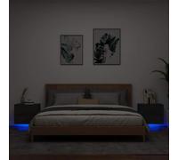 WHOPBXGAD Modern LED Wall Nightstands 2 Pack Black with RGB Lighting, Space Saving Floating Bedside Tables with USB Port, Multi-layer Wood Wall Mounted Storage for Bedroom Living Room