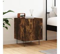 WHOPBXGAD Modern Nightstand with Storage Shelf, Engineered Wood Bedside Table with Metal Legs, Smoke Oak Finish 40x40x50 cm for Living Room and Bedroom