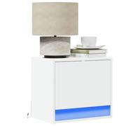 WHOPBXGAD Modern Wall Mounted LED Nightstand with RGB Lighting, 1 Drawer Storage Cabinet for Bedroom Living Room, White Wooden Floating Side Table with USB Port