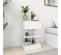 WHOPBXGAD Modern White Lacquer Nightstand 40x35x65 cm Multifunctional Bedside Table with Storage Shelf, Sturdy Particle Board Construction for Bedroom Decor