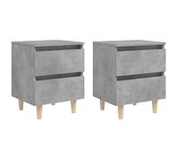 WHOPBXGAD Scandinavian Nightstand Set of 2 with Solid Pine Legs, Cement Gray Modern Bedside Table 40x35x50 cm, 2 Drawer Storage Cabinet for Living Room Bedroom
