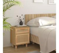 WHOPBXGAD Scandinavian Nightstand with Rattan Drawer, Solid Pine Wood Bedside Table for Bedroom, Modern Brown End Table with Storage Shelf, Compact 40x30x50cm