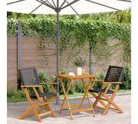 WHOPBXGAD Set da Bistrot 3 pz Nero in Polyrattan e Legno Massellodivano 2 posti poltrone da esterno poltroncine da giardino mobile daAdatto per giardini, cortili