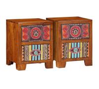 WHOPBXGAD Solid Acacia Wood Nightstands Set of 2, 35x35x45cm Bedside Tables with Storage Shelf, Modern Bedroom Furniture for Living Room and Outdoor Use