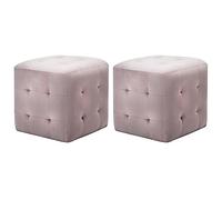 WHOPBXGAD Velvet Fabric Nightstand Set of 2 Pink 30x30x30 cm Retro Style Bedside Table with Wood Frame, Multifunctional Stool and Ottoman for Living Room Bedroom Decor
