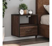 WHOPBXGAD Wall Mounted Nightstand 2-Pack Brown Oak 40x31x39.5 cm with Drawer and Shelf, Space Saving Bedside Table for Bedroom and Living Room, Durable Particle Board and Metal Frame