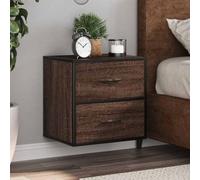 WHOPBXGAD Wall Mounted Nightstand Brown Oak 40x31x39.5 cm with 2 Drawers, Space Saving Bedside Table for Bedroom, Living Room, Durable Particle Board and Metal Frame