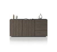 WHOUS Credenza e Buffet COSTE per Soggiorno con 2 Ante e 3 Cassetti, Madia in Stile Canneté per Salotto e Cucina in Legno, 180x43x86 cm, Antracite Opaco e Legno Scuro