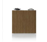 WHOUS Credenza e Buffet COSTE per Soggiorno con 2 Ante, Madia in Stile Canneté per Salotto e Cucina in Legno, 120x43x126 cm, Bianco Opaco e Legno Chiaro