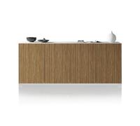 WHOUS Credenza e Buffet COSTE per Soggiorno con 4 Ante, Madia in Stile Canneté per Salotto e Cucina in Legno, 200x43x86 cm, Bianco Opaco e Legno Chiaro