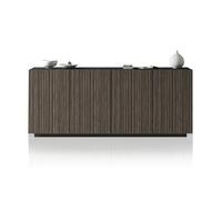 WHOUS Credenza e Buffet COSTE per Soggiorno con 4 Ante, Madia in Stile Canneté per Salotto e Cucina in Legno, 200x43x86 cm, Antracite Opaco e Legno Scuro