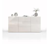 WHOUS Credenza e Buffet EGYPT per Soggiorno con 2 Ante e 3 Cassetti, Madia per Salotto, Cucina e Sala da Pranzo in Legno, 160x40x80 cm, Bianco Laccato Lucido