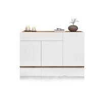 WHOUS Credenza e Buffet GARDA per Soggiorno con 1 Cassetto e 3 Ante, Madia per Salotto, Cucina e Sala da Pranzo in Legno, 120,1x35x70 cm, Bianco Lucido e Rovere