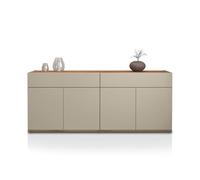 WHOUS Credenza e Buffet GARDA per Soggiorno con 2 Cassetti e 4 Ante, Madia per Salotto, Cucina e Sala da Pranzo in Legno, 160,1x35x70 cm, Tortora Opaco e Rovere