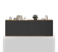 WHOUS Credenza e Buffet GARDA per Soggiorno con 2 Cassetti e 4 Ante, Madia per Salotto, Cucina e Sala da Pranzo in Legno, 200x35x71 cm, Antracite Opaco e Rovere