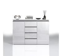 WHOUS Credenza e Buffet MAGIC per Soggiorno con 2 Ante e 4 Cassetti, Madia per Salotto, Cucina e Sala da Pranzo in Legno, 120x40x105 cm, Bianco Lucido