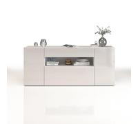 WHOUS Credenza e Buffet POTENZA per Soggiorno con 2 Ante, 1 a Ribalta e 1 Cassetto, Madia per Salotto, Cucina e Sala da Pranzo in Legno, 180x40x80 cm, Bianco Laccato Lucido