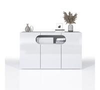 WHOUS - Credenza REAL per Soggiorno 130x40x80cm - Madia Soggiorno Moderna 3 Ante e 1 Vano Espositivo in Vetro - Credenza in Legno Riciclato - Bianca