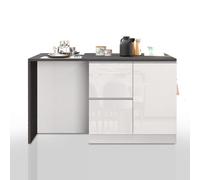 WHOUS Isola Cucina SOLE con 1 Anta, 2 Cassetti e 6 Vani, Tavolo da Pranzo e Piano di Lavoro, Ideale per Open Space e Spazi Ridotti, 152,5x90x90,60 cm, Bianco Lucido e Report