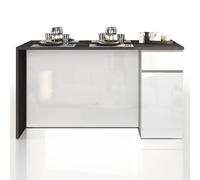 WHOUS Isola Cucina SOLE con 2 Ante e 2 Cassetti, Tavolo da Pranzo e Piano di Lavoro, Ideale per Open Space e Spazi Ridotti, 160x90x90 cm, Bianco Lucido e Report