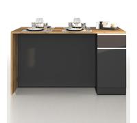 WHOUS Isola Cucina SOLE con 2 Ante e 2 Cassetti, Tavolo da Pranzo e Piano di Lavoro, Ideale per Open Space e Spazi Ridotti, 160x90x90 cm, Antracite Opaco e Rovere