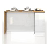 WHOUS Isola Cucina SOLE con 2 Ante, Tavolo da Pranzo e Piano di Lavoro, Ideale per Open Space e Spazi Ridotti, 160x90x90 cm, Bianco Lucido e Rovere