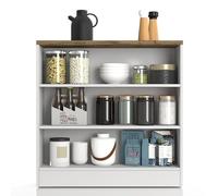 WHOUS Mobile a Giorno SOLE per Cucina con 3 Ripiani, Scaffale Multiuso per Salotto, Ingresso e Sala da Pranzo in Legno, 90x90x25 cm, Bianco Lucido e Rovere