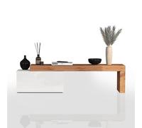 WHOUS Mobile Porta TV CHRONOS per Soggiorno con 1 Anta a Ribalta, Mobile Tv Regolabile per Salotto in Legno, 180/260x40x51 cm, Bianco Lucido e Rovere