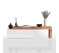 WHOUS Mobile Porta TV CHRONOS per Soggiorno con 1 Anta a Ribalta, Mobile Tv Regolabile per Salotto in Legno, 180/290x40x51 cm, Bianco Lucido e Rovere