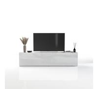 WHOUS Mobile Porta TV MARUSKA per Soggiorno con 1 Anta a Ribalta e 2 Vani Porta Oggetti, Mobile Tv per Salotto in Legno, 180x30x40 cm, Bianco Lucido