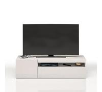 WHOUS Mobile Porta TV POTENZA per Soggiorno con 1 Anta Laterale e 1 Anta a Ribalta, Mobile Tv per Salotto in Legno, 130x40x36 cm, Bianco Laccato Lucido