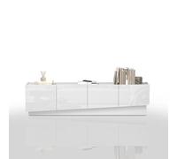 WHOUS Mobile Porta TV VELA per Soggiorno con 4 Ante e 2 Vani Interni, Mobile Tv per Salotto in Legno, 180x35x45,4 cm, Bianco Lucido